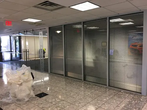 Frosted privacy film with a custom pattern applied to office glass (example 11)