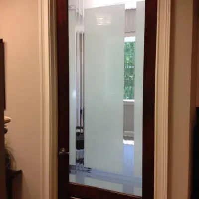Frosted privacy film with a custom pattern applied to office glass (example 8)