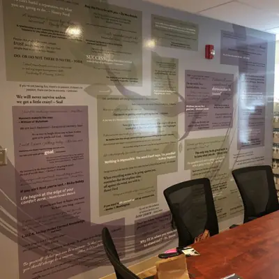 Printed wall mural covering an interior wall (example 10)